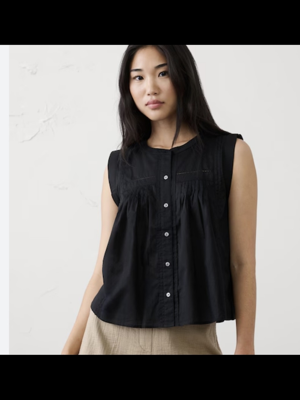 Sleeveless Button-Front Black Cotton Top